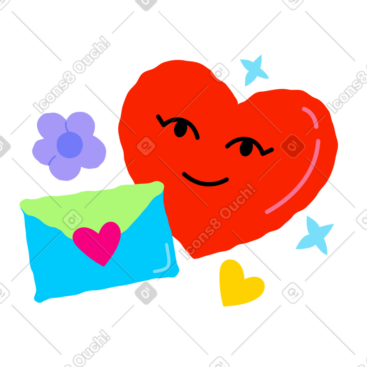 Love letter, heart and decorations illustration in Giggle style download in PNG, SVG