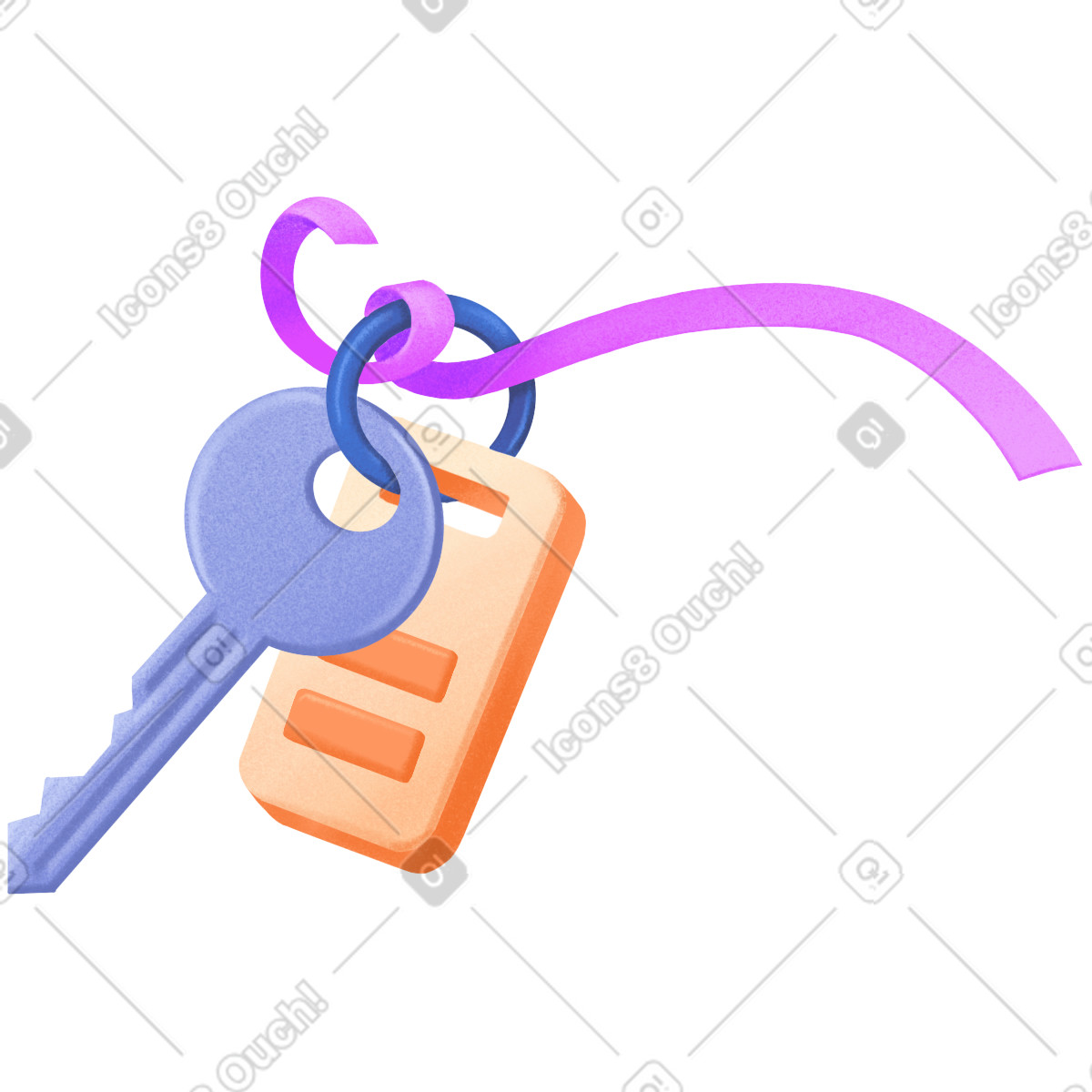 Ilustración Key and keychain tied with purple ribbon en estilo Smart a descargar en PNG y SVG