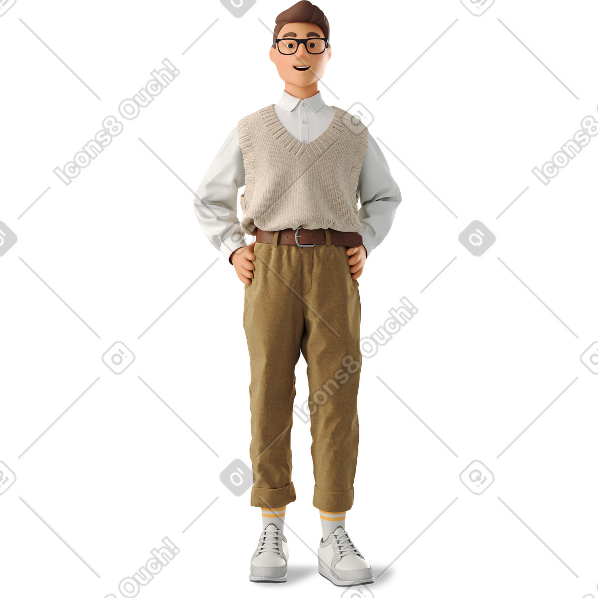 Young man in formalwear illustration clipart standing confidently with hands on hip