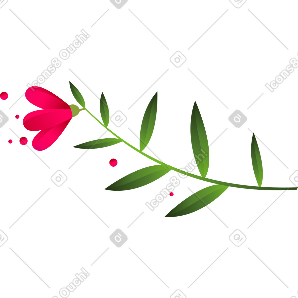Pink flower on a medium twig with green leaves illustration in Blossom style download in PNG, SVG