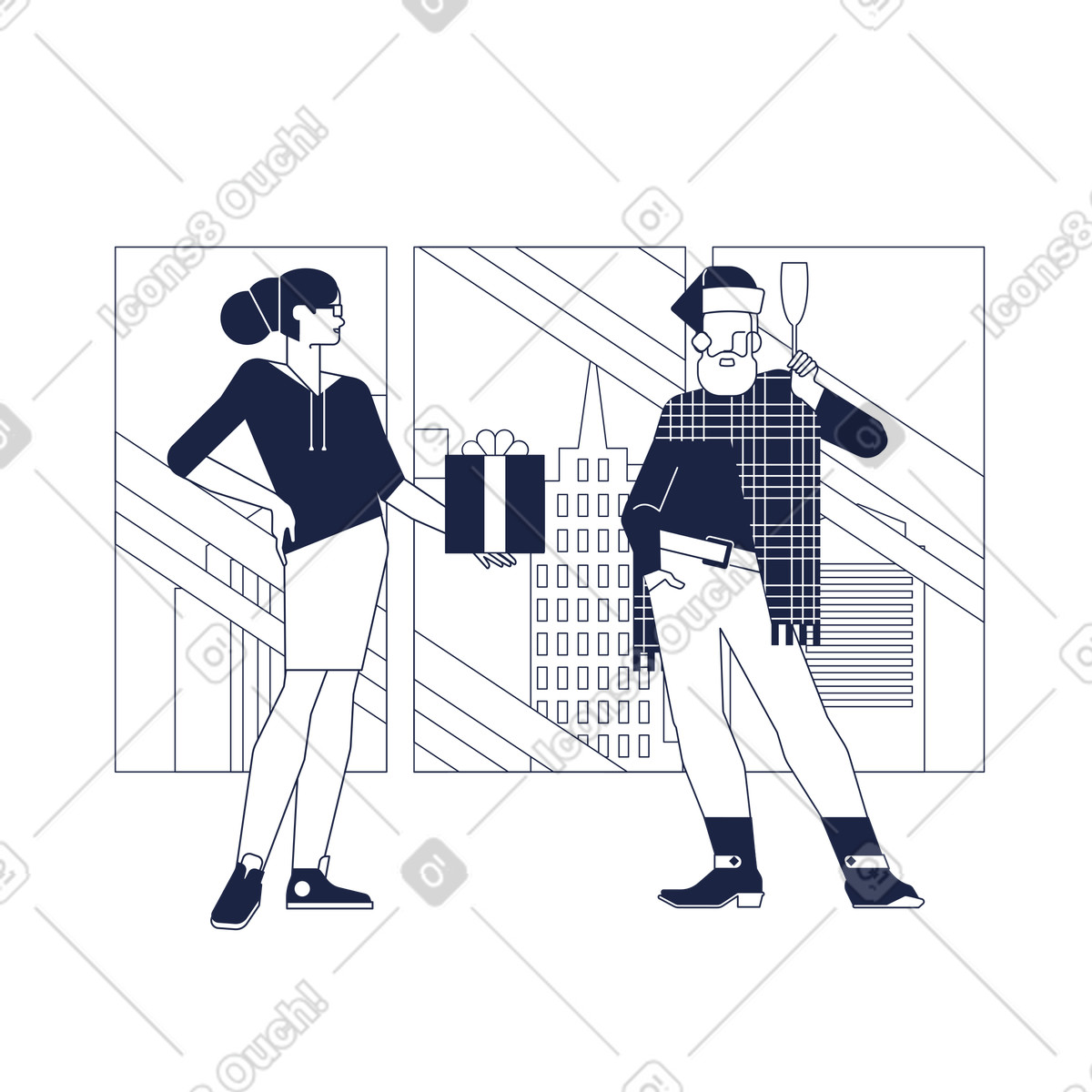 Illustration Obtenir un cadeau dans le style Urban Line à télécharger aux formats PNG, SVG