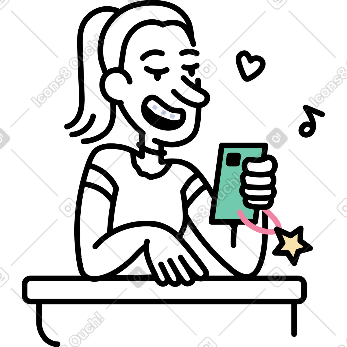 Girl texting at her desk illustration in Notes style download in PNG, SVG