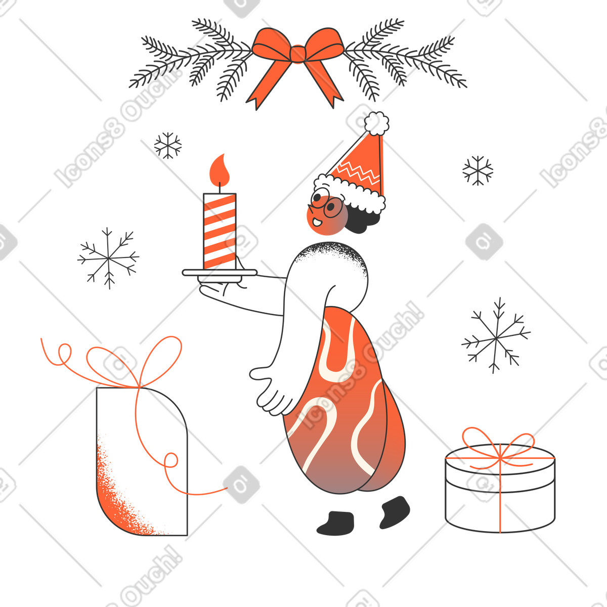 Bambino con cappello natalizio che porta candela illustrazione in stile Crayon scarica in PNG, SVG