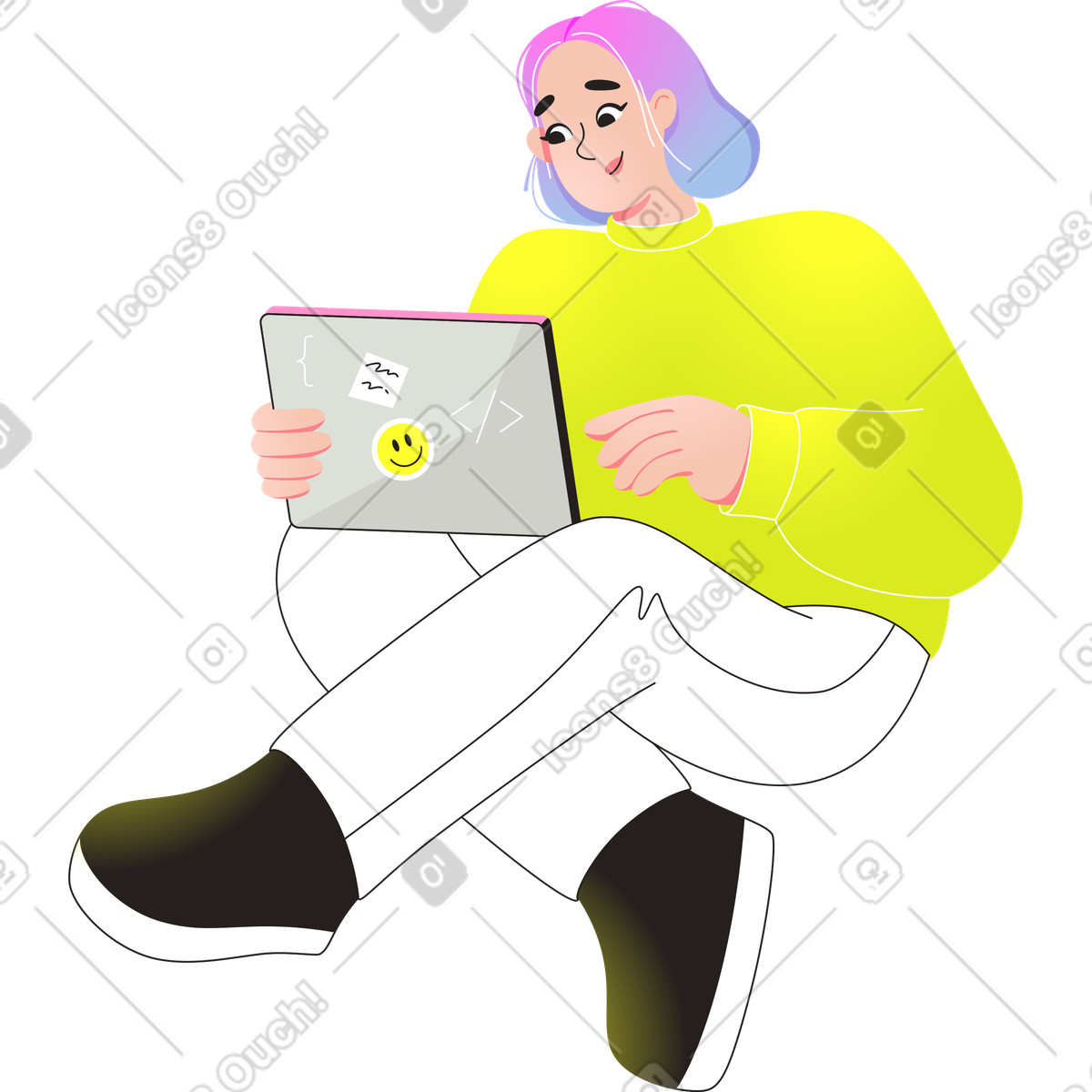 Ilustración Mujer con laptop en estilo Like a descargar en PNG y SVG