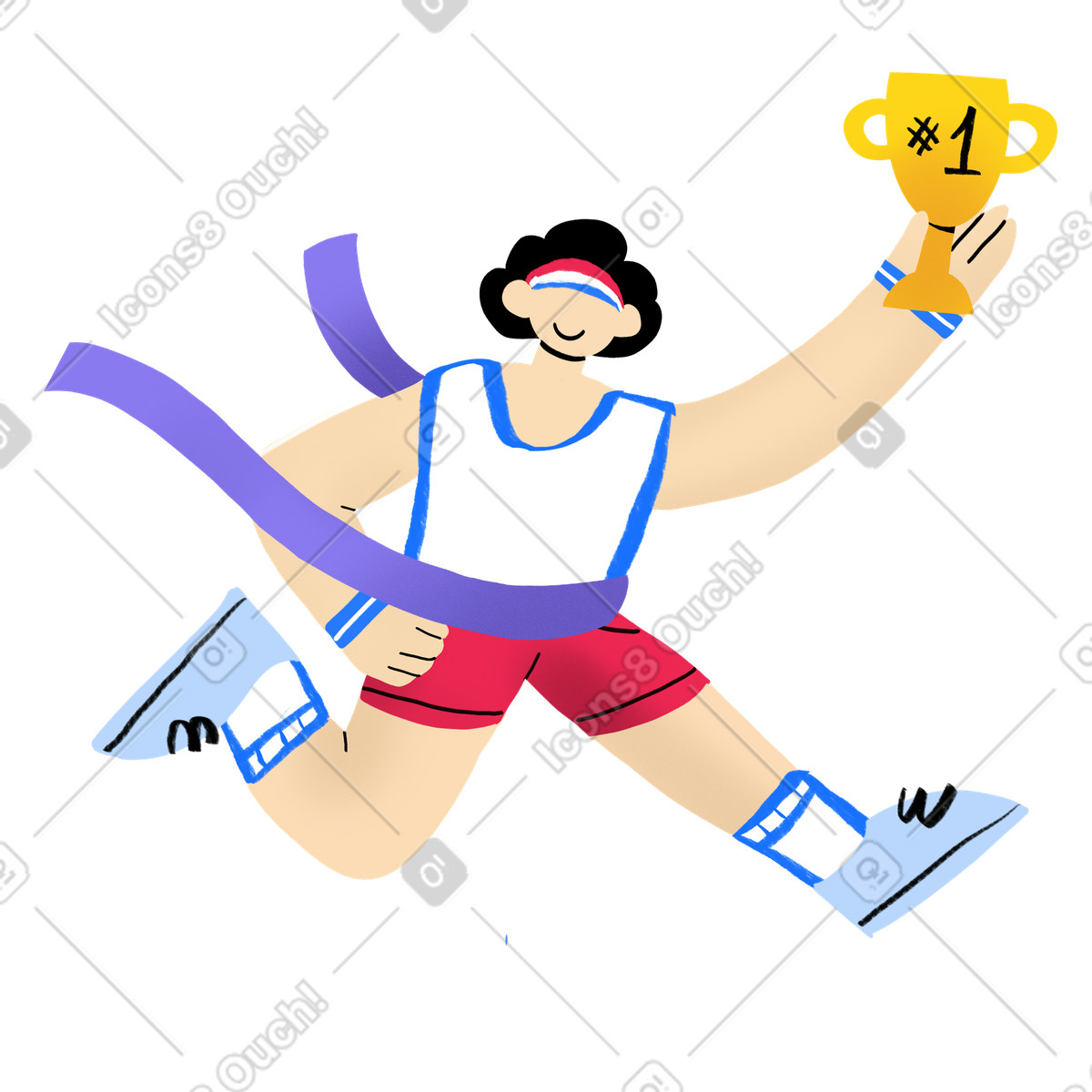 Runner finishing race with a golden cup illustration in Bonny style download in PNG, SVG