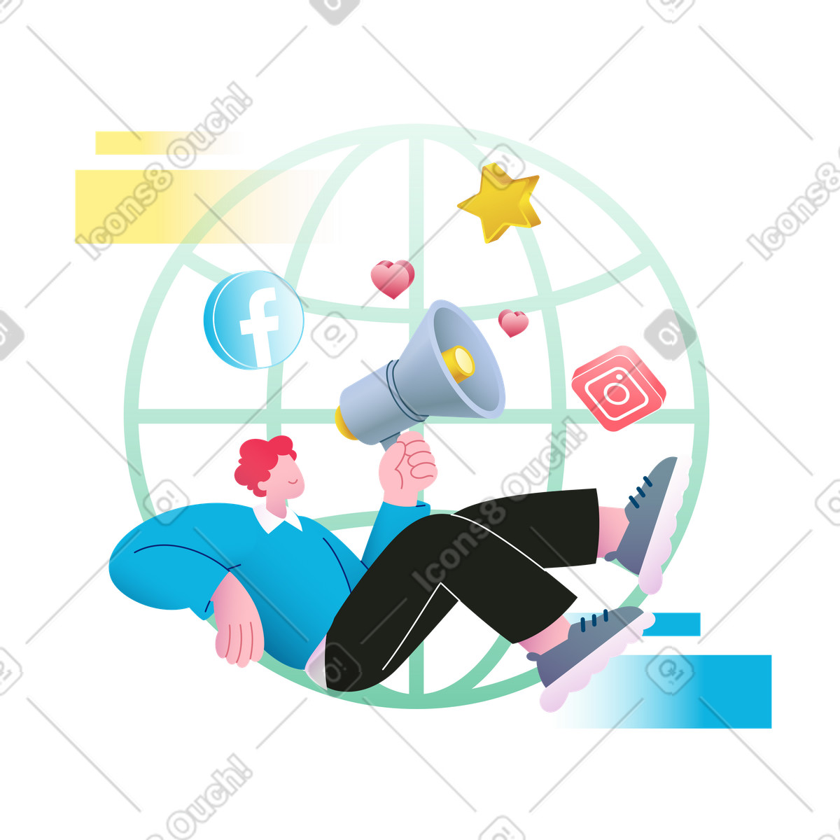 Social media marketing promotion, Advertising campaign across platforms illustrazione in stile Colors scarica in PNG, SVG