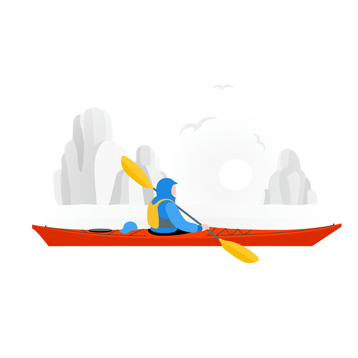 Person paddling in kayak the sea illustration Fogg style download PNG, SVG