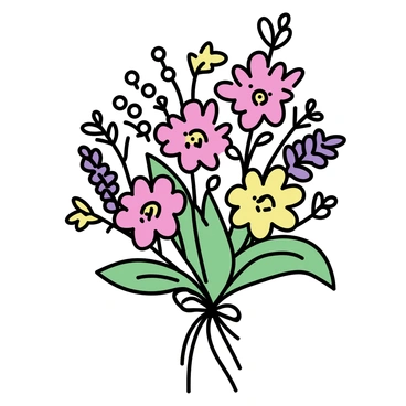 A mixed bouquet featuring vibrant "coquelicot" flowers with their bright red petals. The bouquet includes an assortment of "wildflowers" in various colors, shapes, and sizes, such as delicate yellow daisies, purple lupines, and white baby's breath. The flowers are arranged with lush green foliage, providing a natural, fresh look. The bouquet is tied together with a simple twine or ribbon, enhancing its rustic charm.