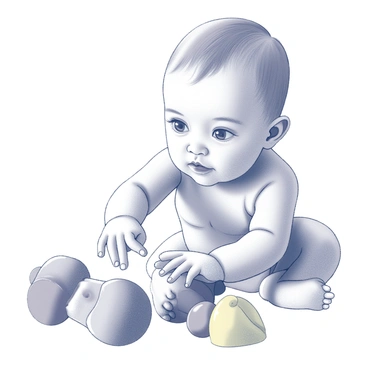 A close-up image of a baby reaching out with both hands toward a set of soft, crinkly fabric toys. The baby has delicate features, with bright eyes focused on the toys. The toys are colorful and have varied textures, inviting interaction. The baby's fingers are outstretched, making contact with a toy that has a distinct crinkly sound. The background is softly blurred, emphasizing the baby's expression of curiosity and delight.