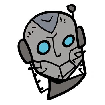 A futuristic robot face with glowing vector elements and digital patterns