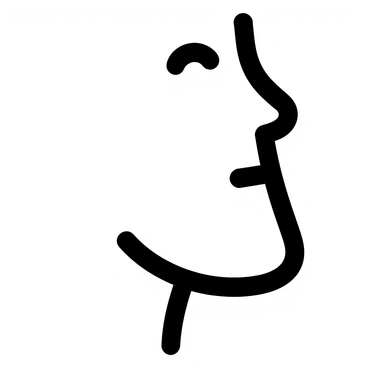A face in profile, with strong features and a prominent chin, is depicted in black and white. The light source creates a stark contrast, illuminating the contours of the face while casting a deep shadow beneath the chin. The background is plain, allowing the dramatic interplay of light and shadow to take center stage.