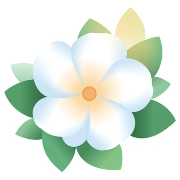 A gardenia flower with smooth, white petals is positioned in the center of the image. The petals radiate a soft glow, reflecting the warm sunlight filtering through the surrounding greenery. The background features lush green leaves that frame the flower, enhancing its prominence. The light creates gentle shadows on the flower's surface, emphasizing the delicate texture of each petal. A warm, golden sunbeam illuminates the scene, creating a serene atmosphere around the gardenia.