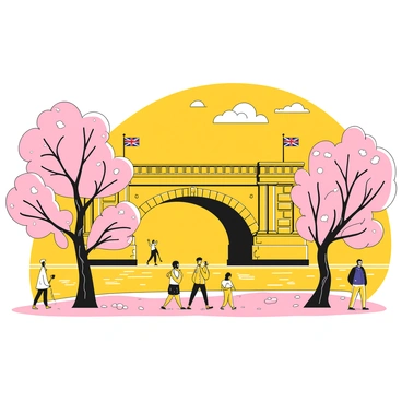 Tower Bridge surrounded by blooming cherry blossoms in the spring