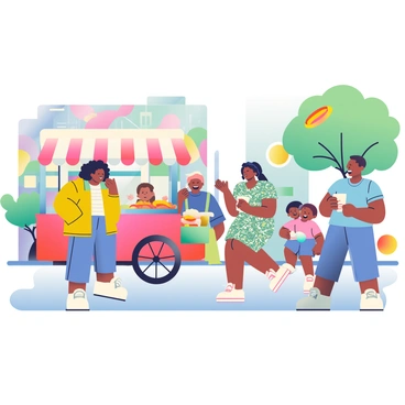 A vibrant urban street scene showcasing everyday customs and interactions among diverse groups.