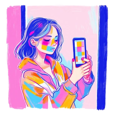 A person taking a selfie with their face glitching into a mosaic of pixels