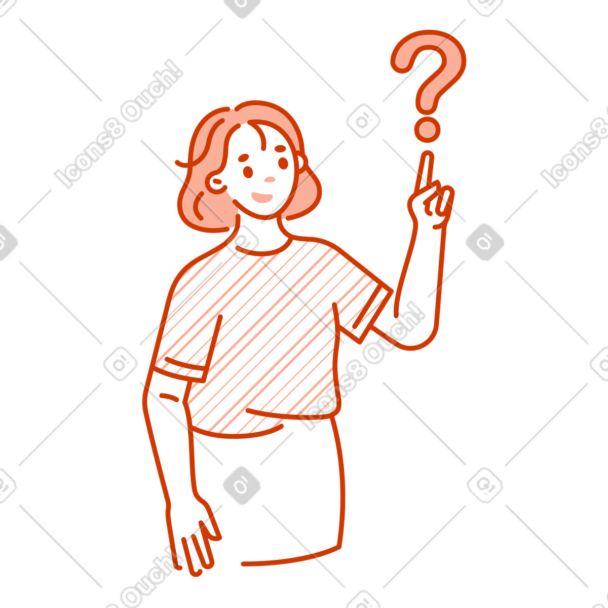 下载 Natty 风格的 Person with raised hand and question mark, seeking information requesting support 插画，支持 PNG、SVG 格式
