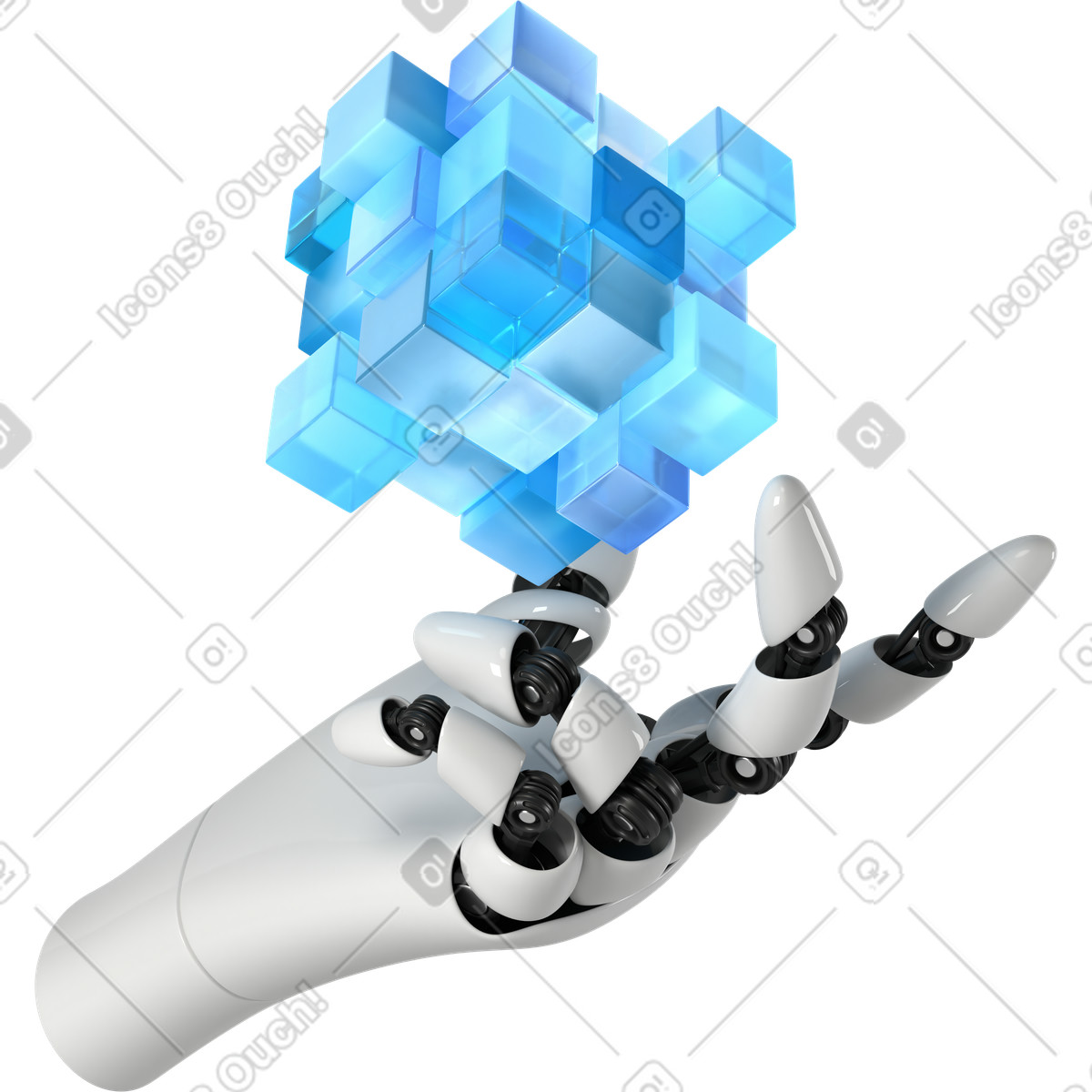 Ilustración Robot hand with cube en estilo 3D Business a descargar en PNG y SVG