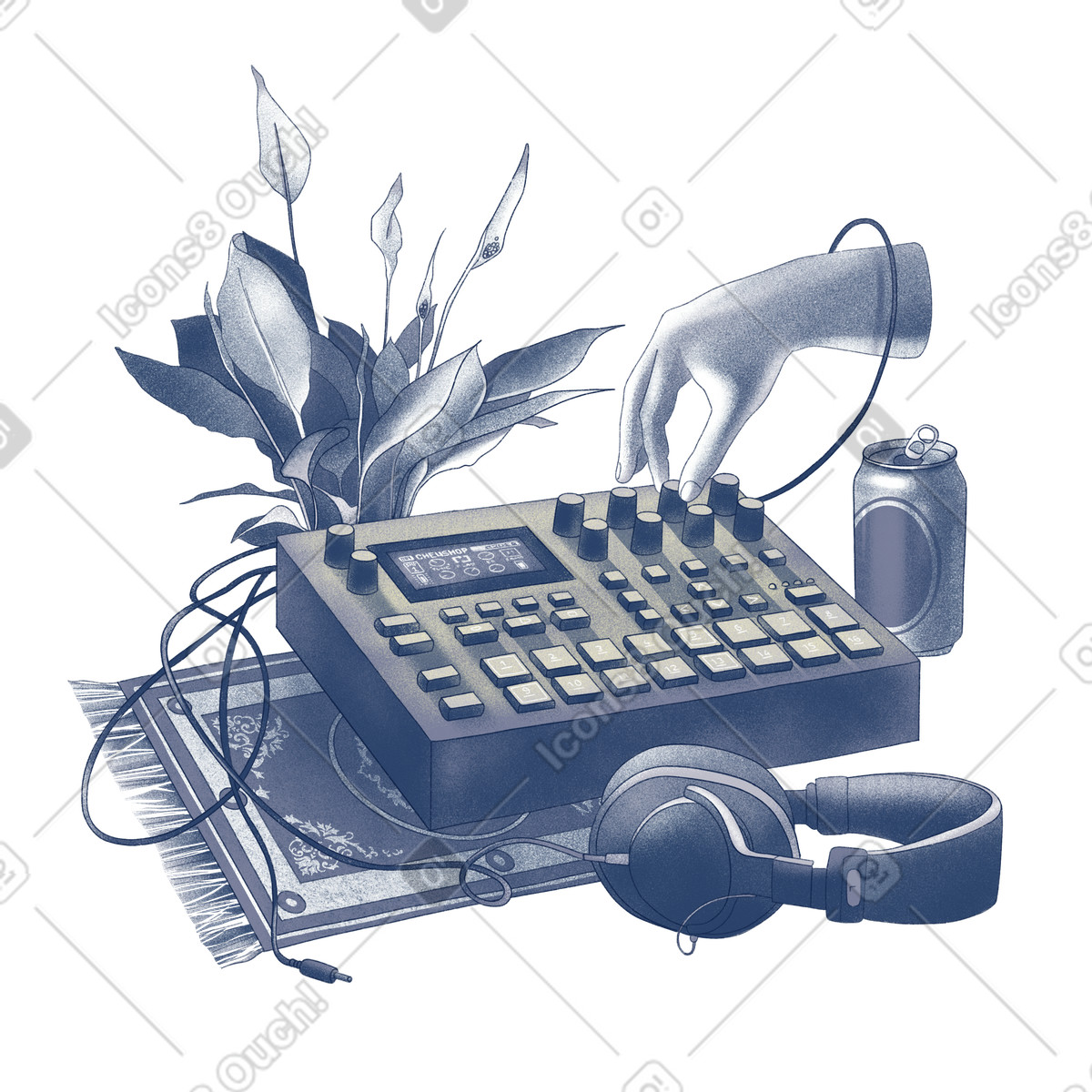 Electronic musician setup illustration in PNG, SVG