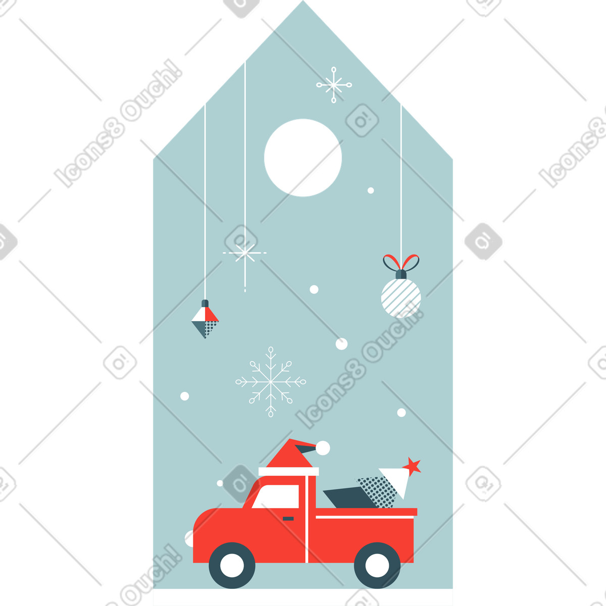 Targa natalizia auto rossa illustrazione in stile Nordic scarica in PNG, SVG