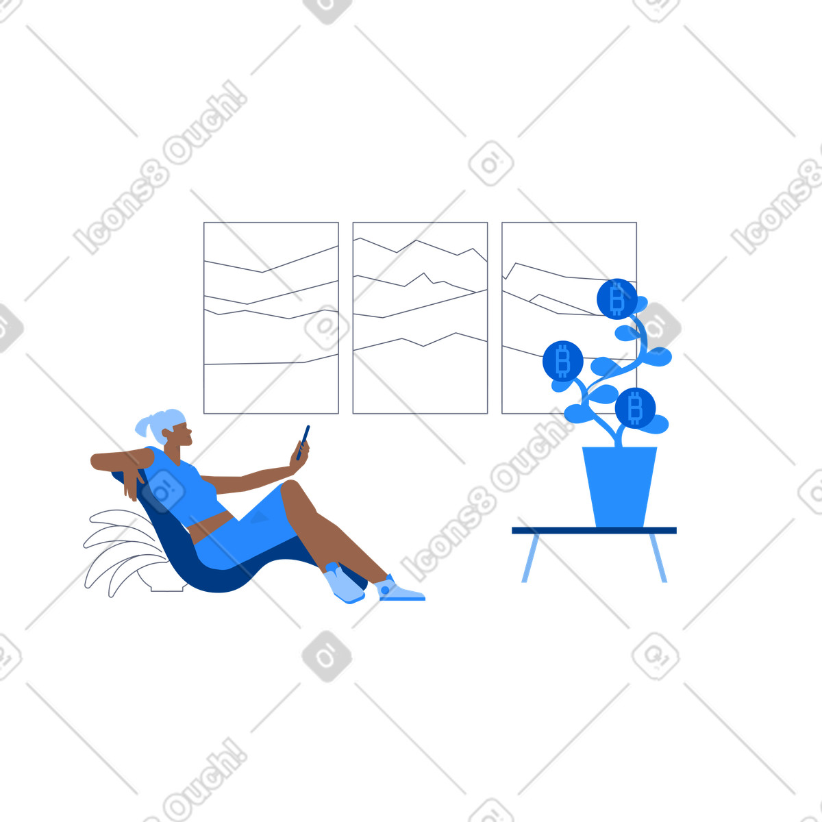 Cryptocurrency investment growth with money tree, Crypto wealth accumulation illustrazione in stile Urban scarica in PNG, SVG