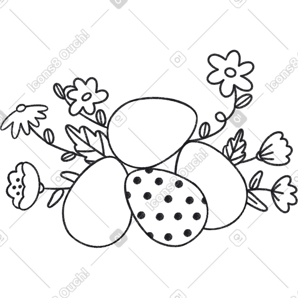 Ilustración Easter eggs with flowers en estilo Bonbon Line a descargar en PNG y SVG