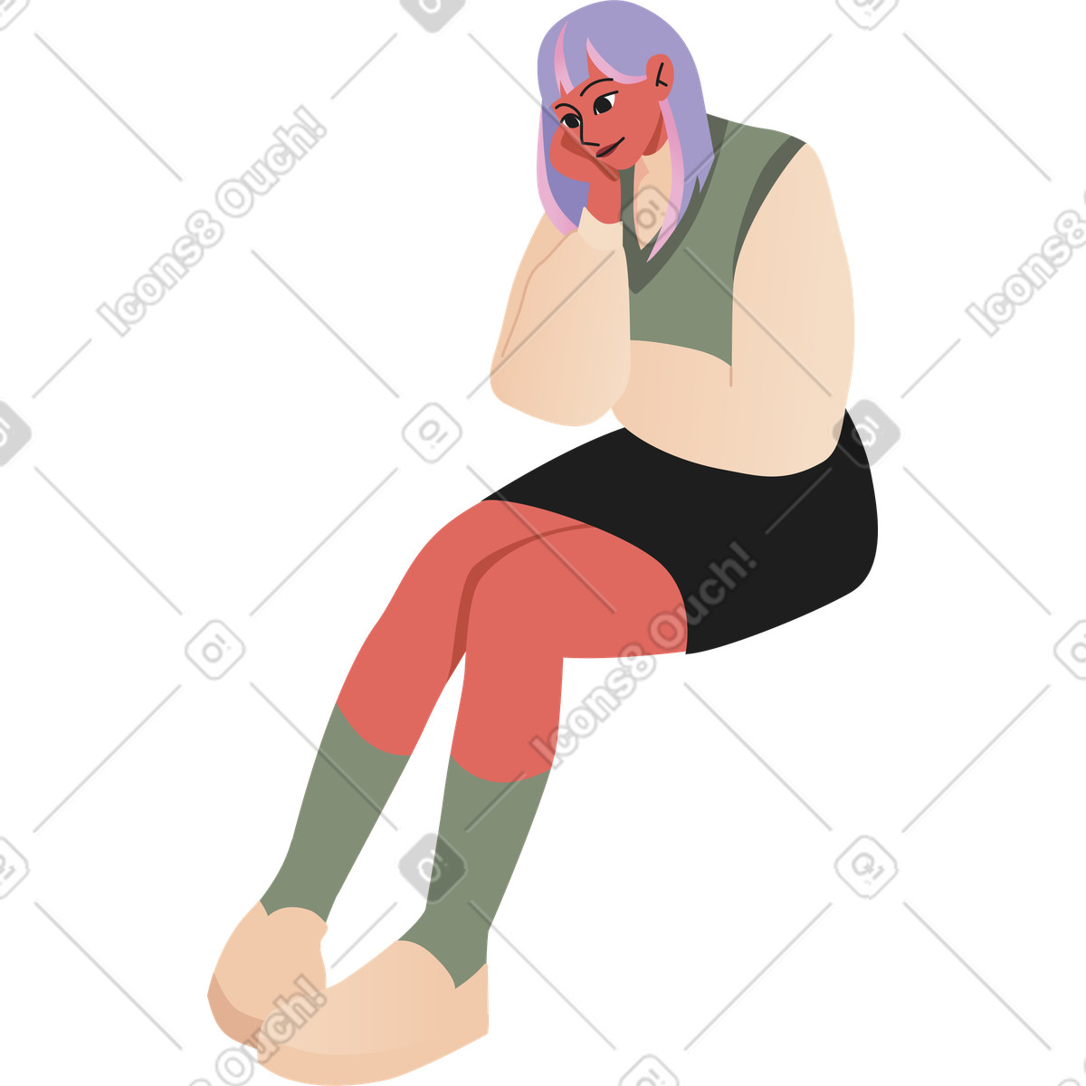 Pensare giovane donna illustrazione in stile Coworking scarica in PNG, SVG