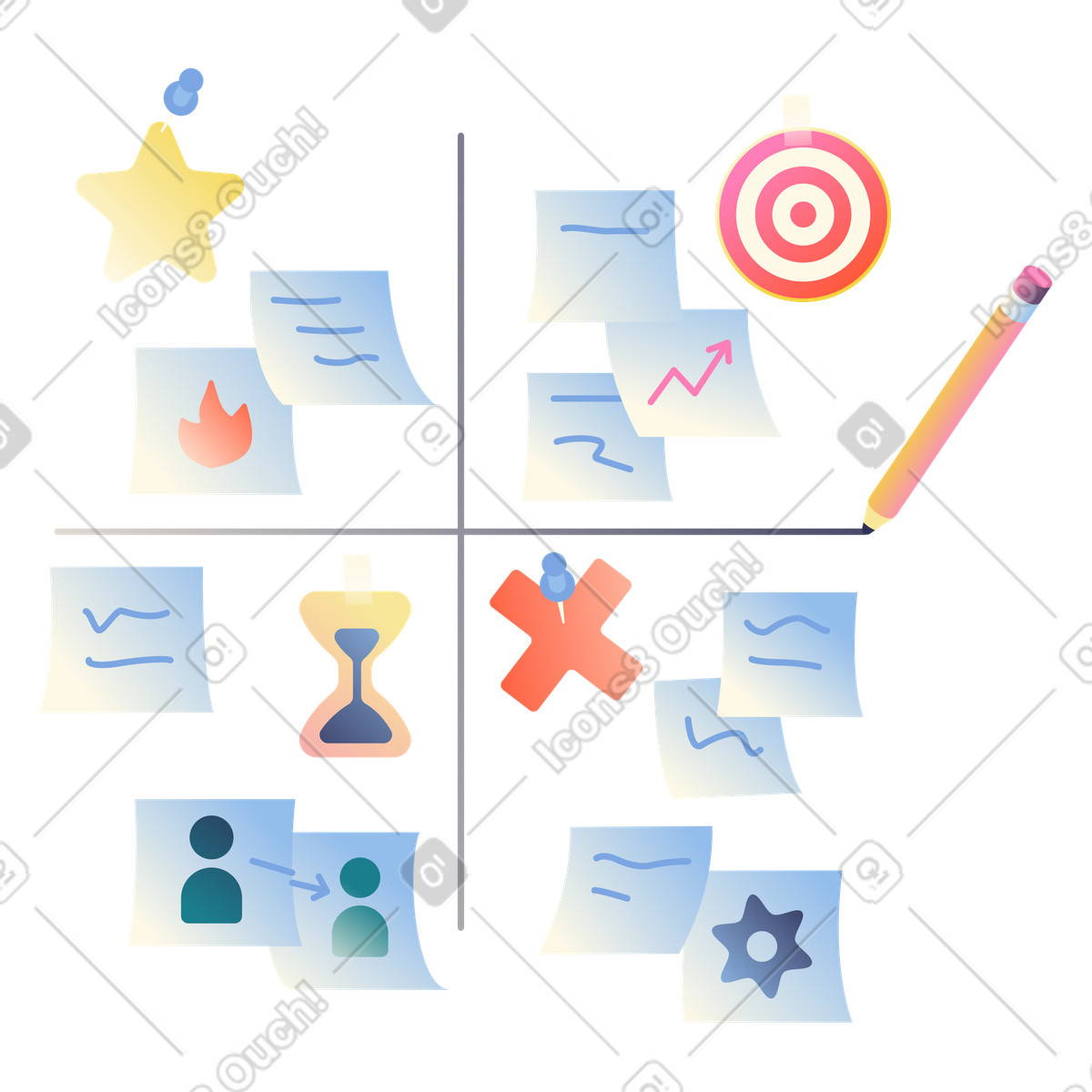 Prioritization matrix with sticky notes, Project task ranking and decision making illustration in Beam style download in PNG, SVG