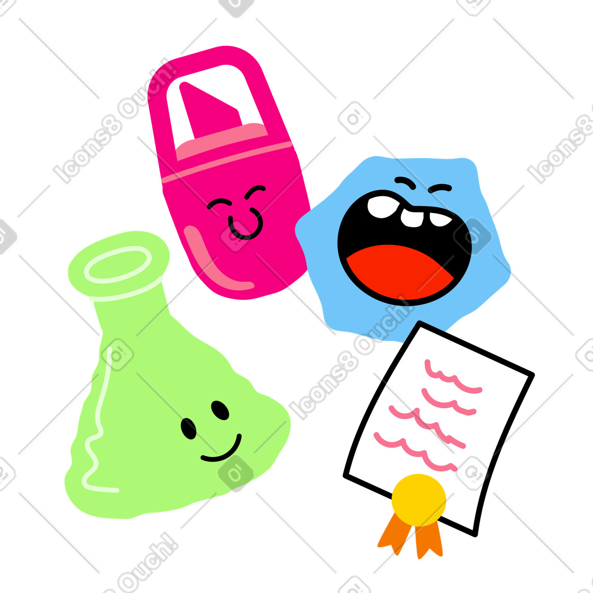 Characters get an award for group science project illustration in Giggle style download in PNG, SVG