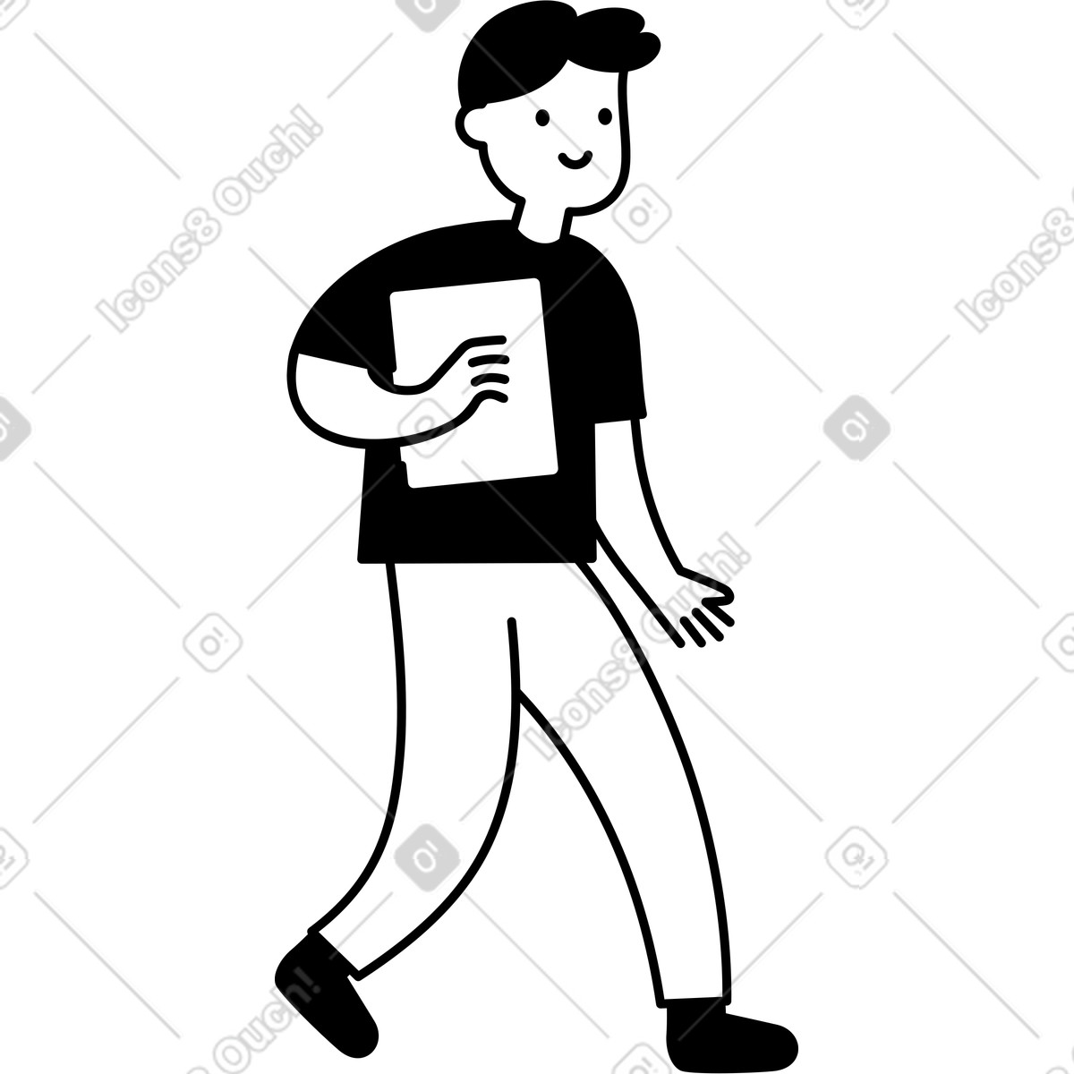 下载 Notion Line Art 风格的 Laptop carrying worker walking confidently with arm swinging forward 插画，支持 PNG、SVG 格式