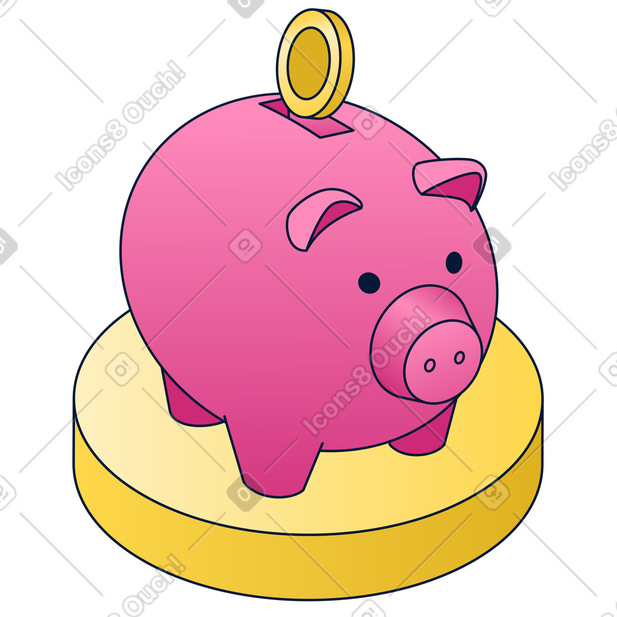 Piggy bank with coin on pedestal, personal savings and deposit illustration in Neat style download in PNG, SVG