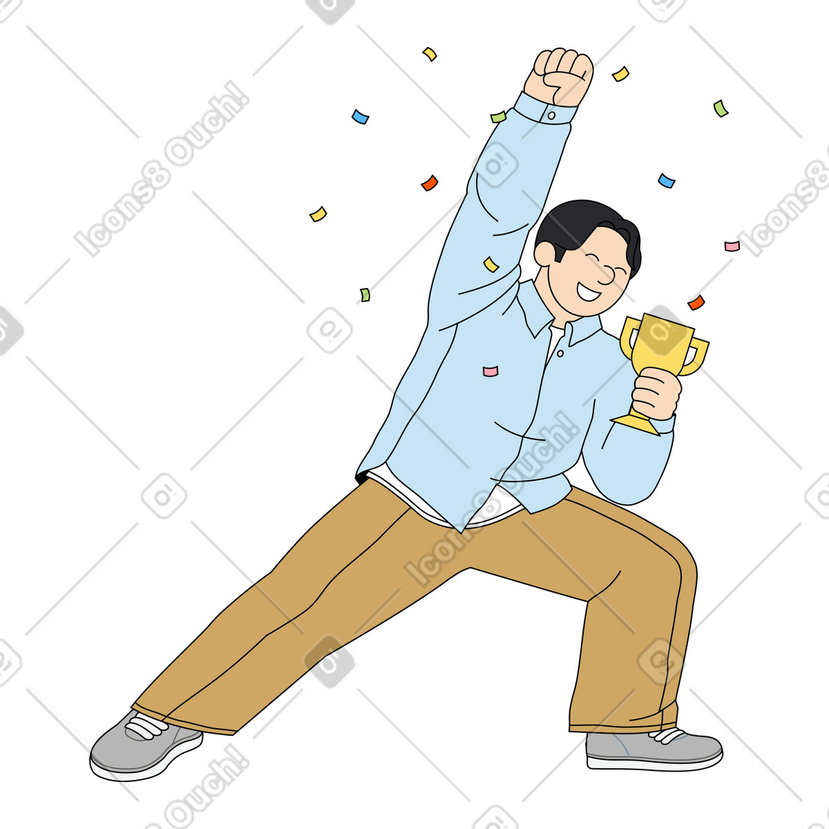 Illustration Un jeune homme célèbre la victoire dans le style Kindy à télécharger aux formats PNG, SVG