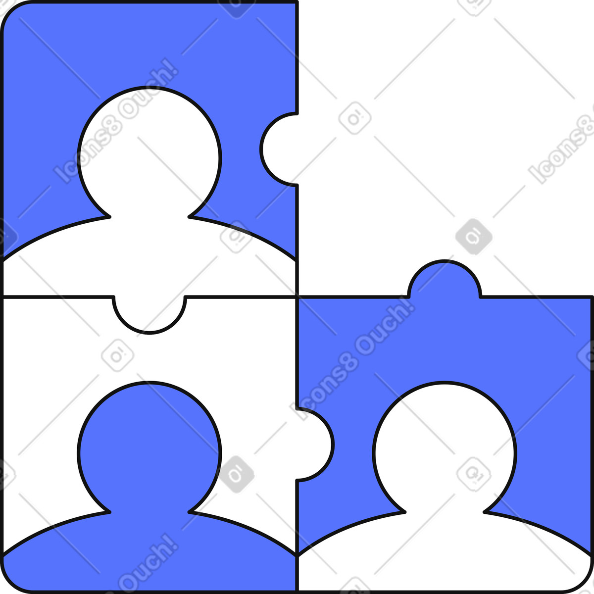 Teamwork concept with connected avatar puzzle pieces showing collaboration illustrazione in stile Main scarica in PNG, SVG