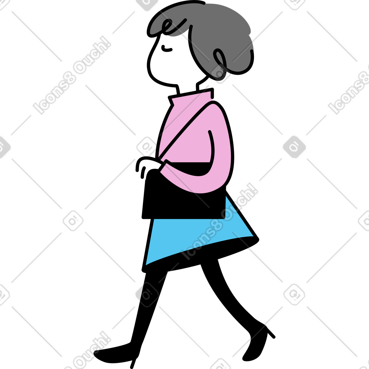 Ilustração animada de Jovem andando com uma bolsa em no estilo Mochi para baixar em GIF, Lottie (JSON), AE