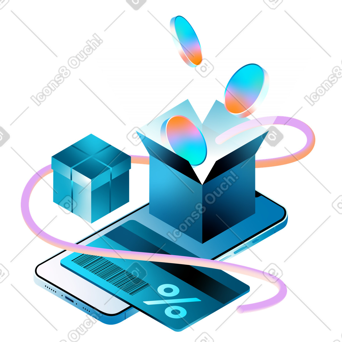 Loyalty card and rewards mobile app illustration in PNG, SVG