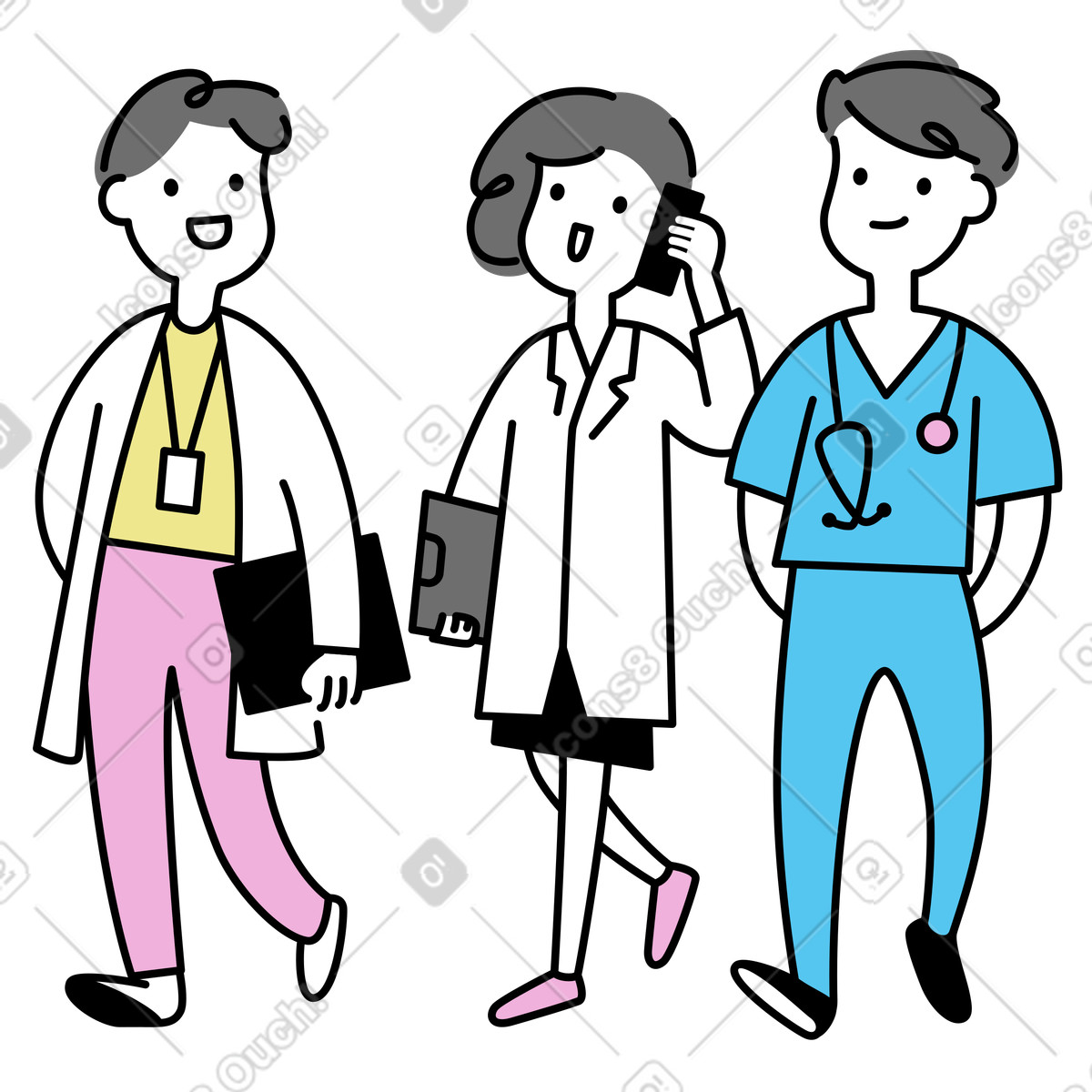 Ilustração de Três médicos caminhando para frente em PNG e SVG