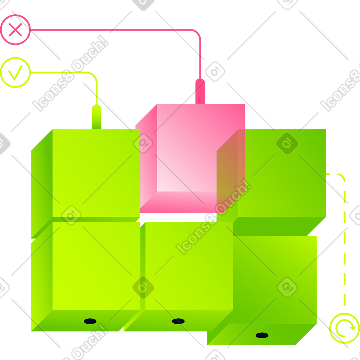 Cube construction with wires illustration in Space style download in PNG, SVG