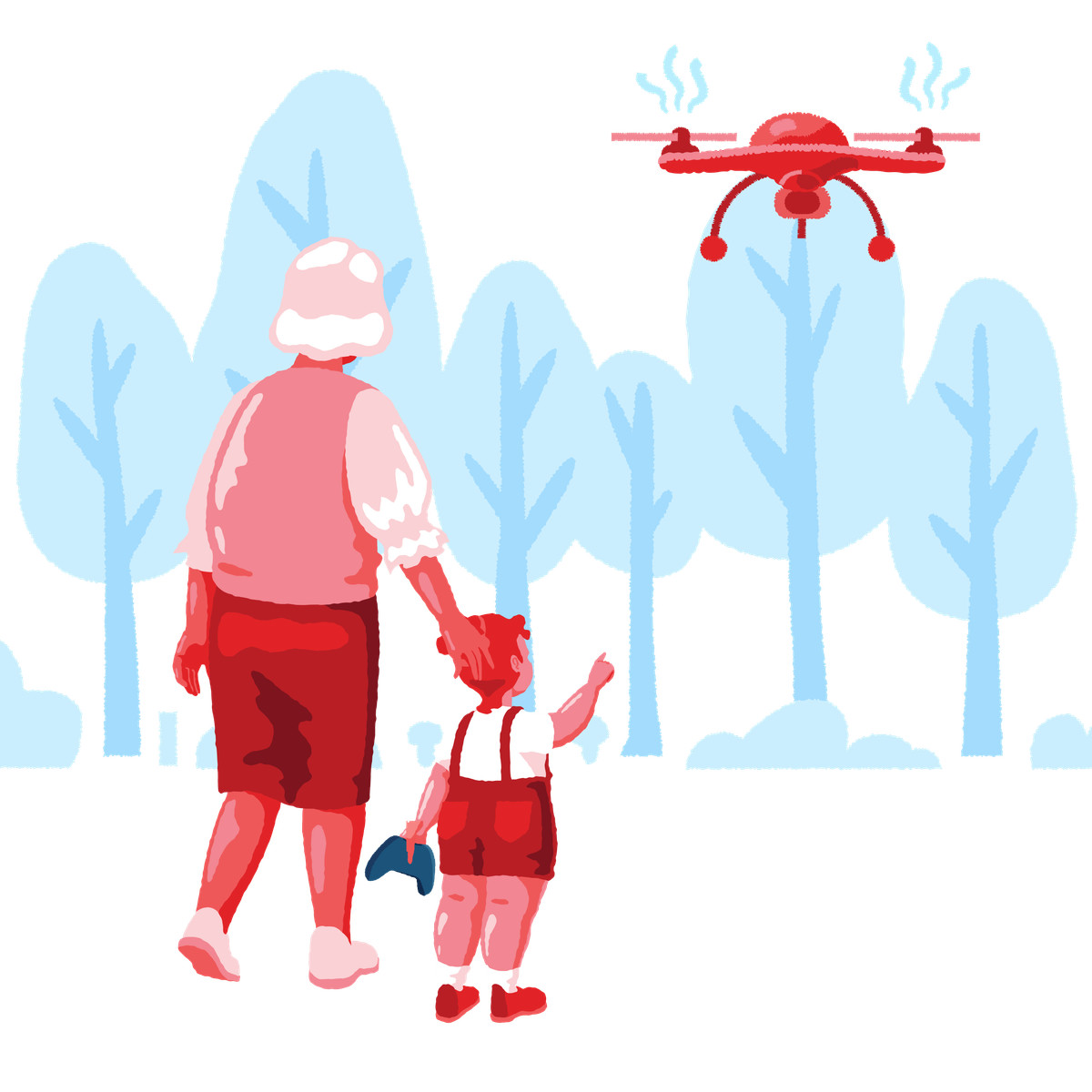 Ilustración Girl runs quadrocopter en estilo Cherry a descargar en PNG y SVG