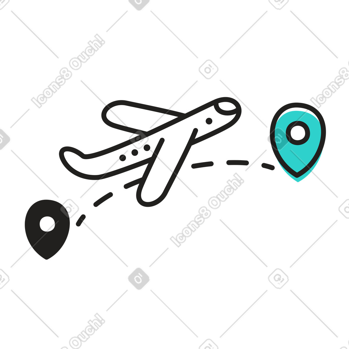 Ilustração de Avião voando um pino localização para outro em no estilo Little baixar em PNG, SVG