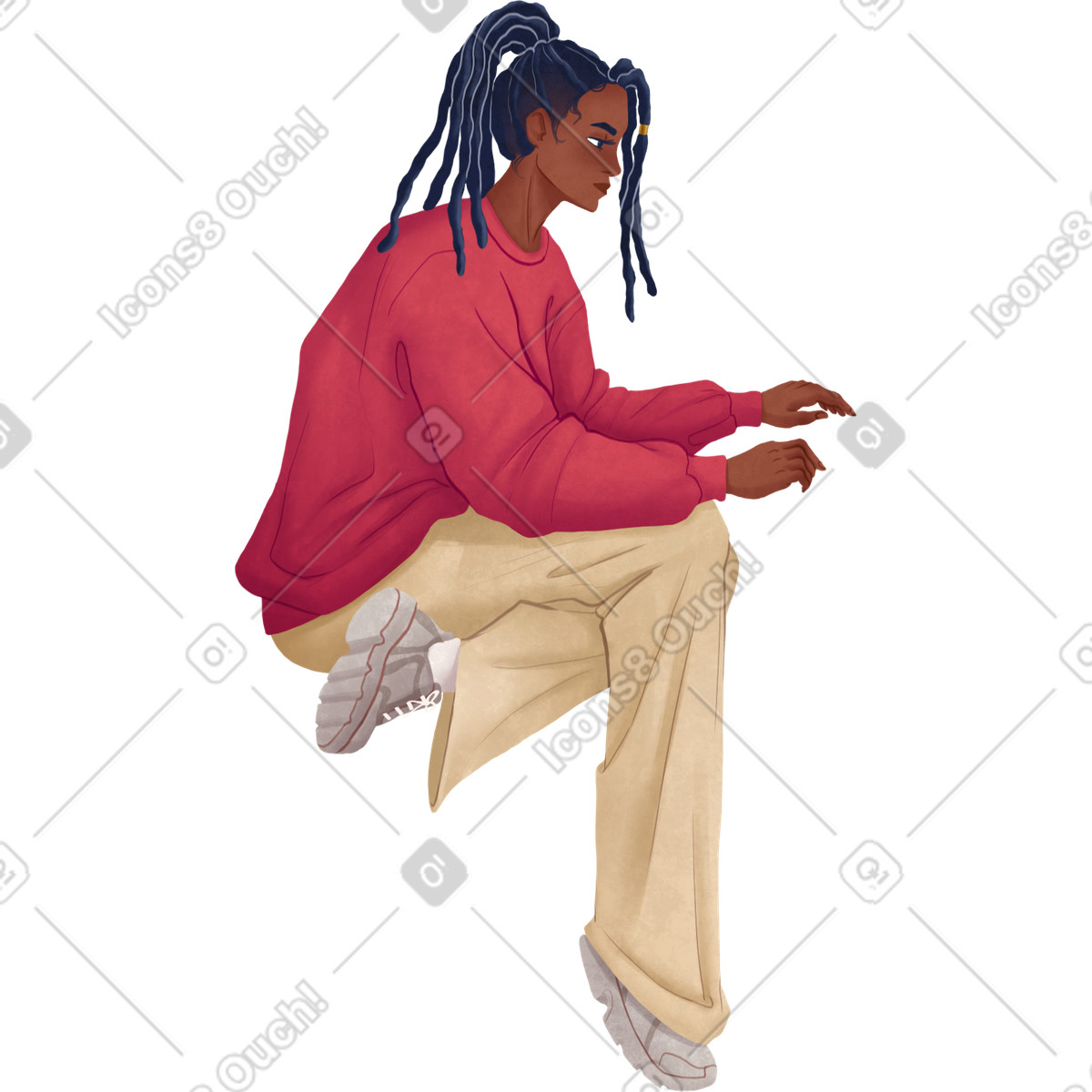 Illustration Woman sitting with one leg under her dans le style Lifestyle à télécharger aux formats PNG, SVG