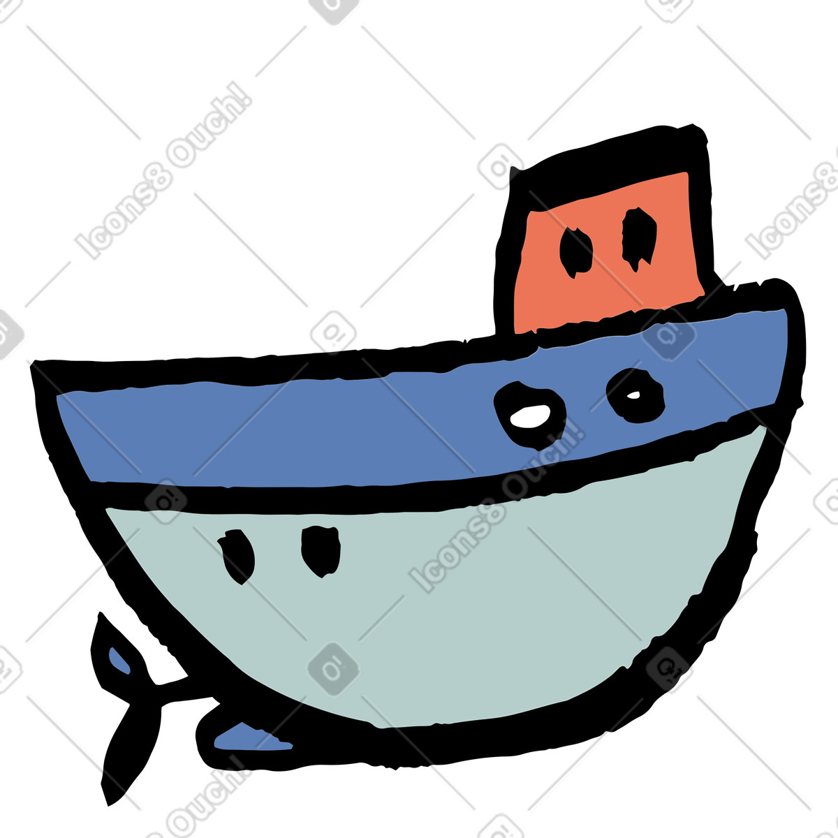 Boat with propeller illustration in Scandi style download in PNG, SVG