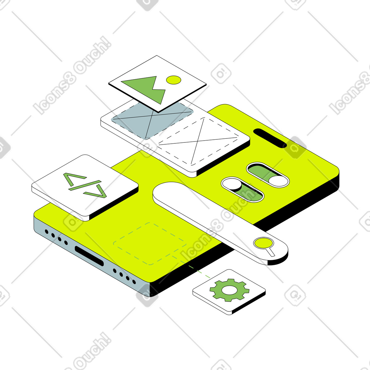 Mobile application development and web design illustration in PNG, SVG