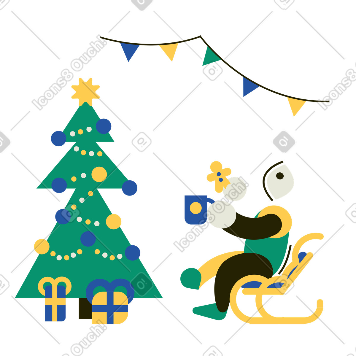 Ilustração de Homem bebendo chá perto da árvore natal em no estilo Spot para baixar em PNG, SVG