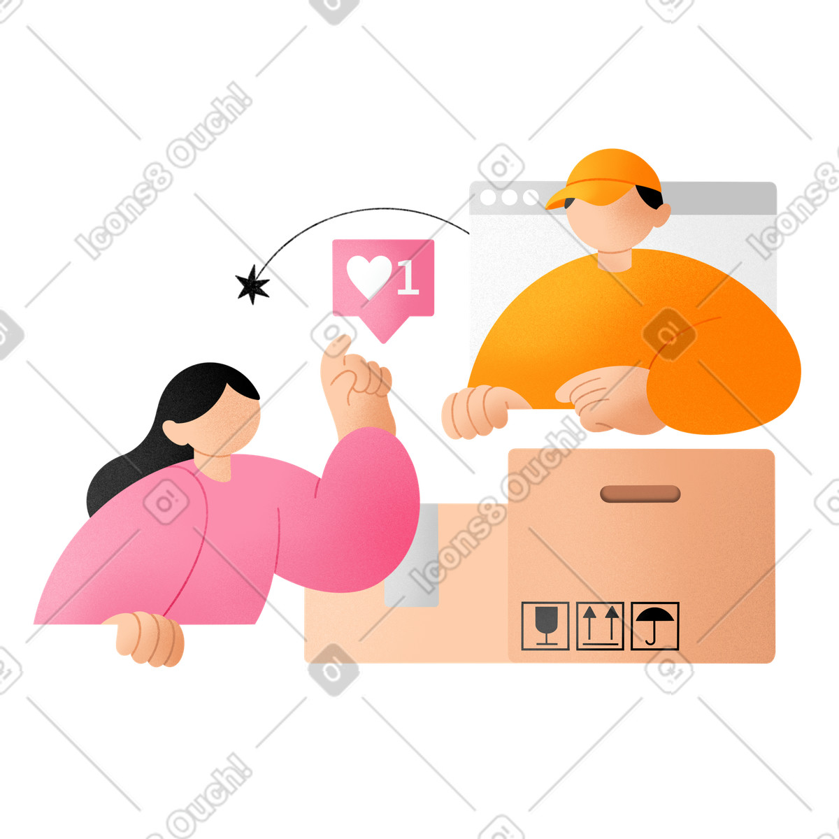 Young woman receiving her order from an online store illustration in Joy style download in PNG, SVG