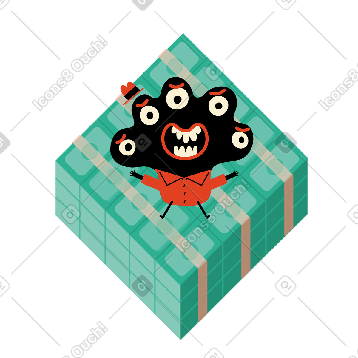 Illustration Personnage heureux allongé sur des liasses d'argent dans le style Jelly à télécharger aux formats PNG, SVG