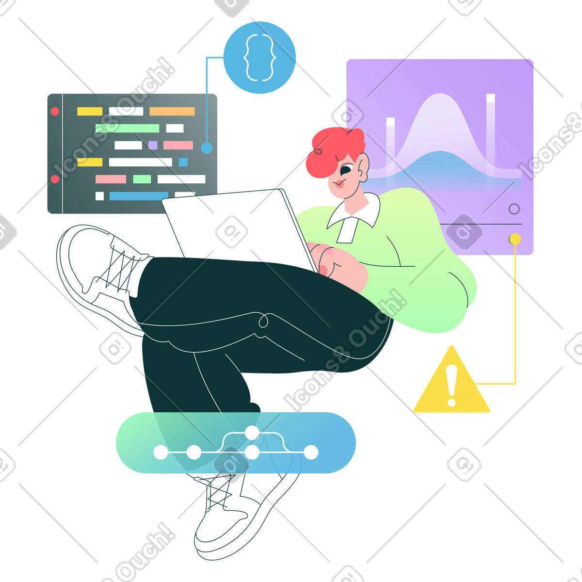 Female software developer working on laptop animated illustration in Florid style download in GIF, Lottie (JSON), AE