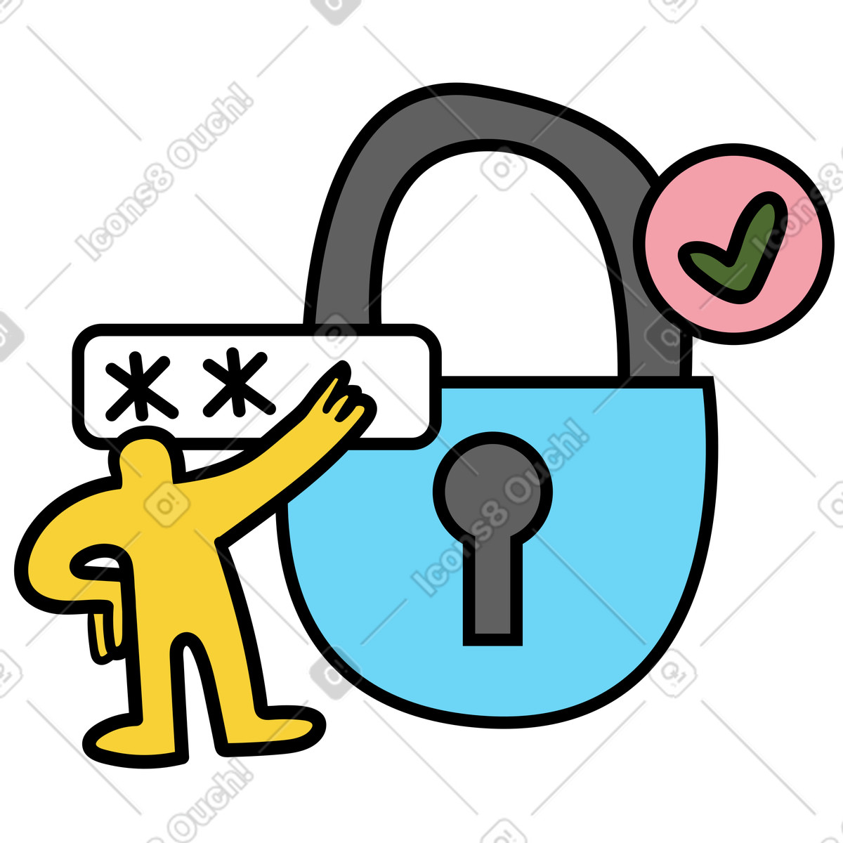 Иллюстрация Ввод pin-кода, безопасность пароля, защита данных. в стиле Wiggle — скачать в форматах PNG, SVG