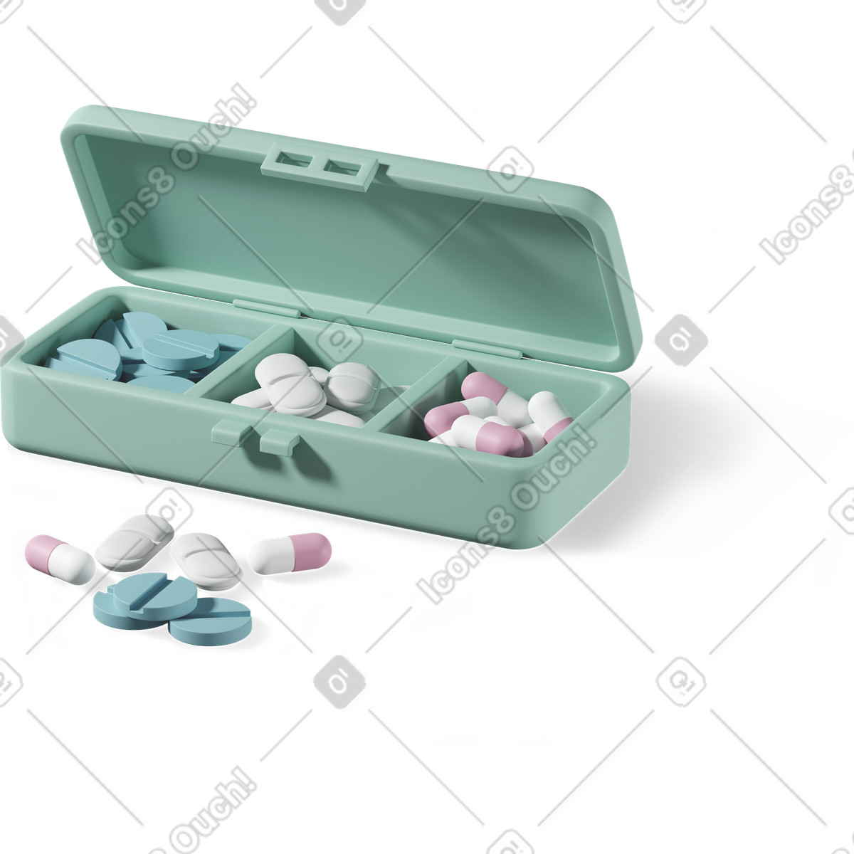 3D Casual life スタイルの Green pill box のイラストをPNG、SVG形式でダウンロード