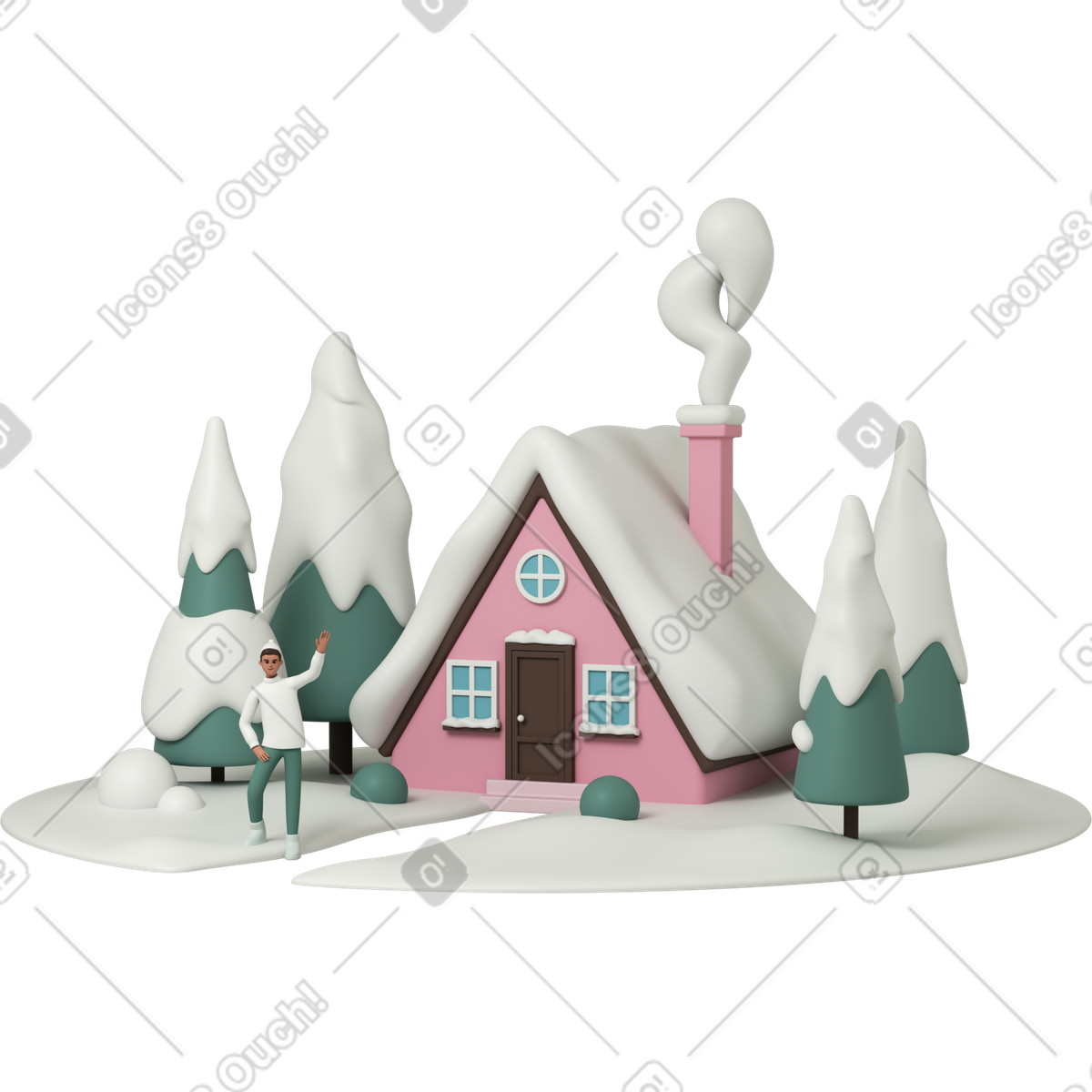 3D Casual life 스타일의 Man in front of the house winter forest 일러스트레이션 PNG, SVG 다운로드