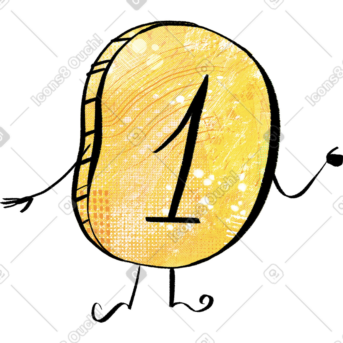 Ilustración Coin standing with arm raised en estilo Doobry a descargar en PNG y SVG