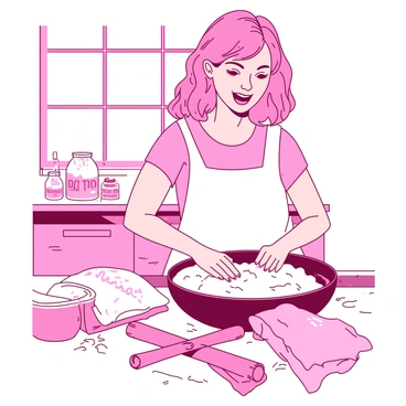 Frances in a baking class, enthusiastically learning how to make bread from scratch.